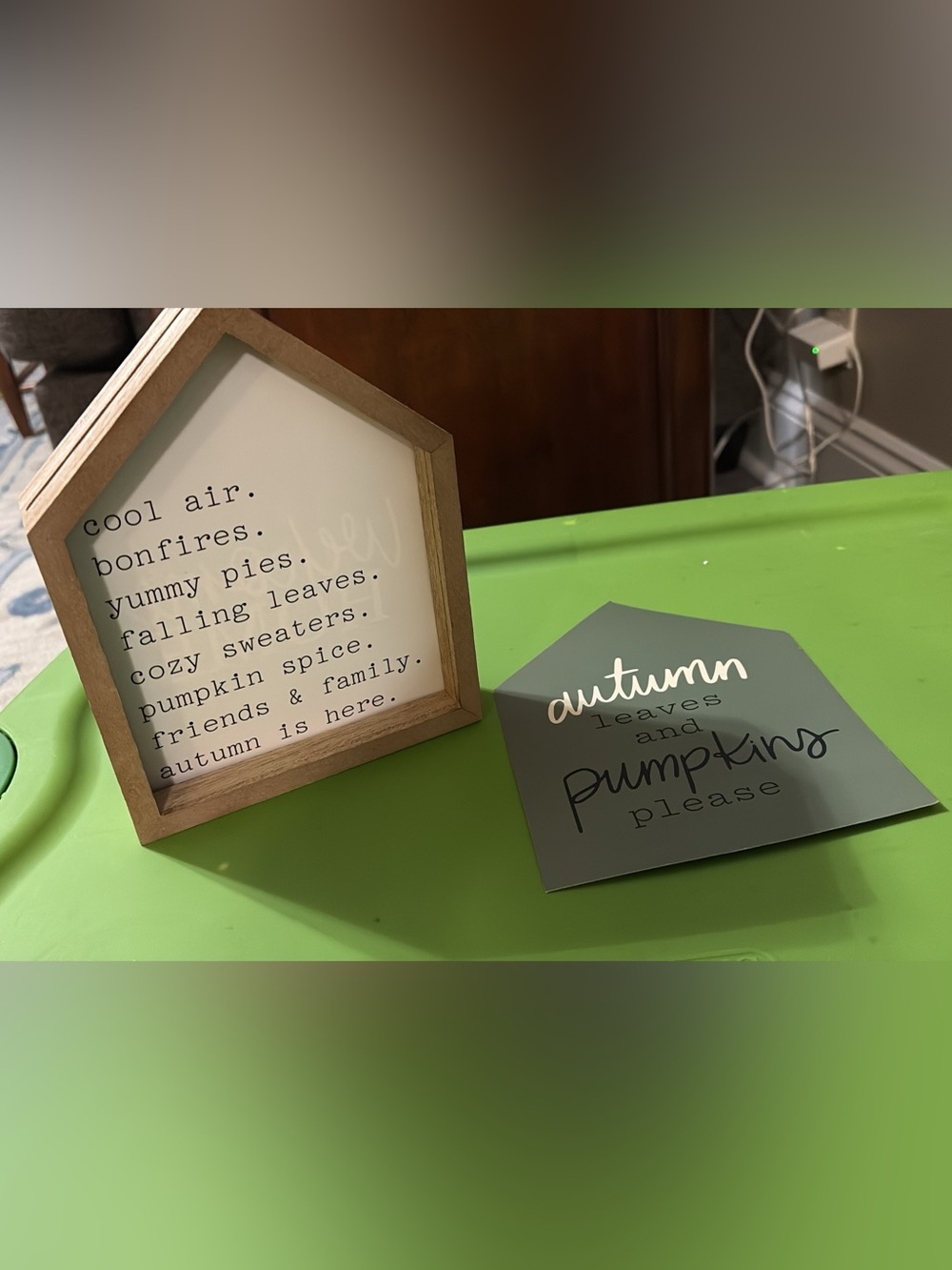 Framed Autumnal Sign - Green and Gray Home Accent